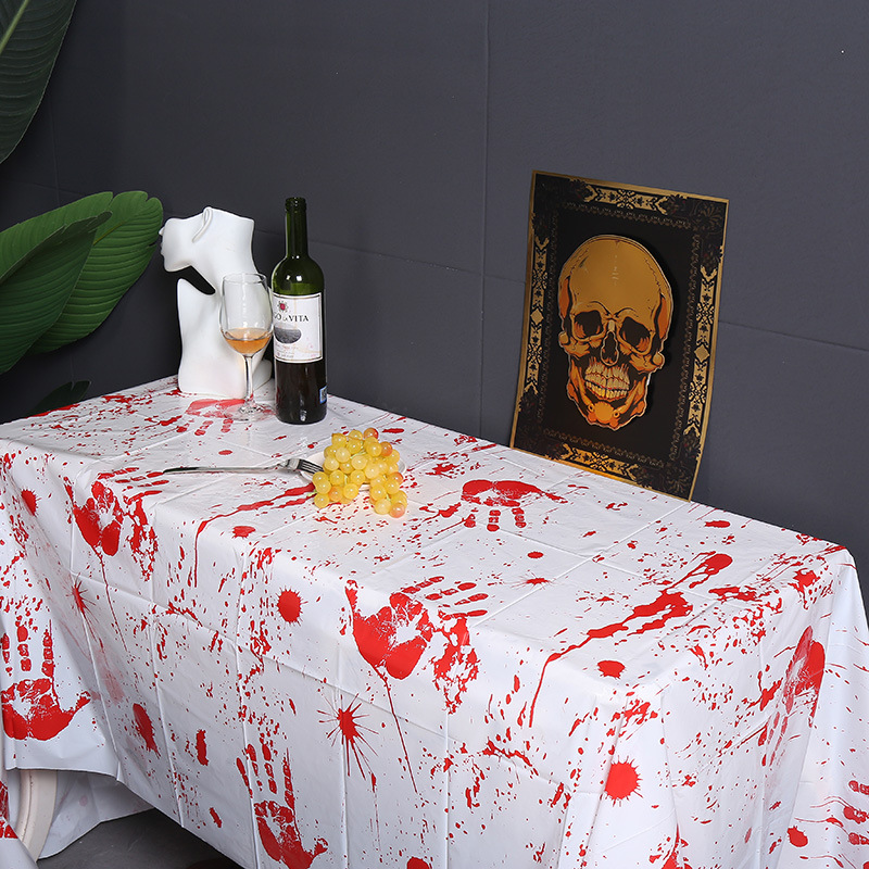 新款万圣节装饰窗帘纱布血桌布恐怖派对布置道具门帘血布批发定制