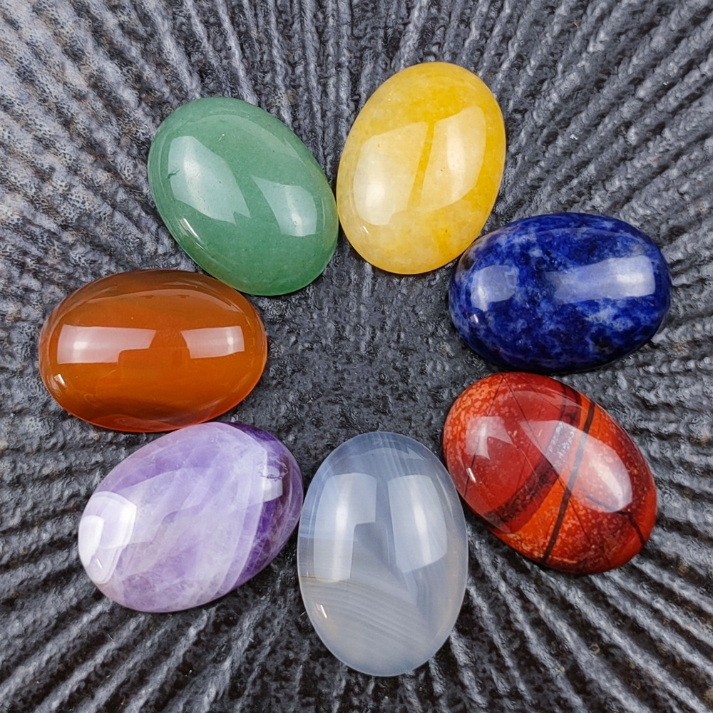 Natural Crystal Gemstone Agate Colorful Stone Set Ring Gem Oval Egg-Shaped Decoration Gift Flannel Bag Gift Collection