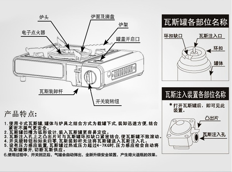 便携式卡式炉/瓦斯炉/燃气炉/户外野营野餐野炊炉小火锅炉