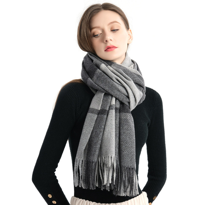 Cashmere Scarf Plaid Autumn and Winter Cashmere Tassel Unisex Warm European and American Graceful and Fashionable Scarf for Women