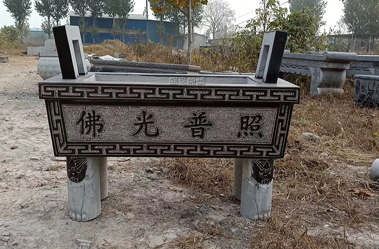 石雕仿古青石香炉摆件墓地寺庙祭祀供奉专用长形圆形刻字烧香鼎