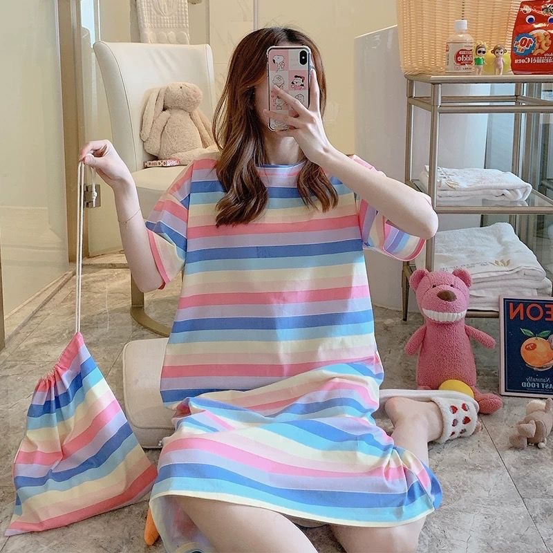 Spot Summer Korean Princess Indie Pop, Sweet and Cute Cloth Bag Nightdress Women's Pajamas Short Sleeve plus Size