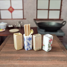 袖珍物语迷你陶瓷筷筒小小厨房真人炒菜过家家玩具拍照场景模型
