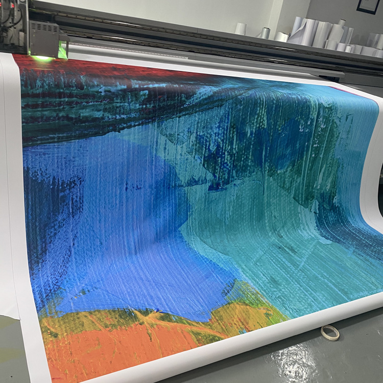 油画布uv打印 企业文化背景墙印刷 展厅背景墙布油画布喷绘