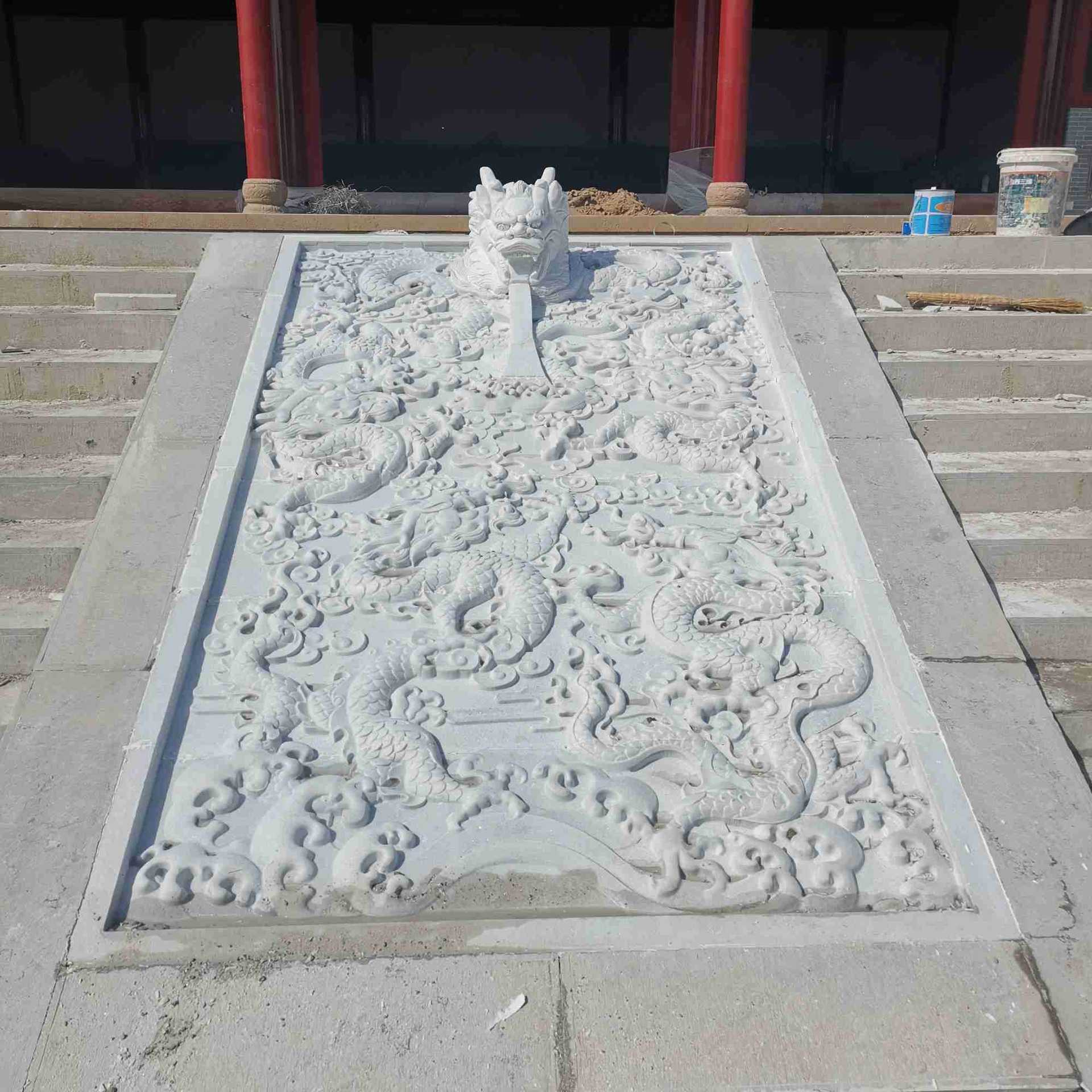 汉白玉双龙戏珠浮雕御道地雕五龙图庙宇广场地面园林铺地石