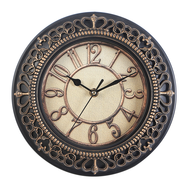 Cross-Border Foreign Trade Retro Wall Clock Living Room Clock 12-Inch Home Decoration Quartz Clock Creative Wall Clocks Clock Wholesale