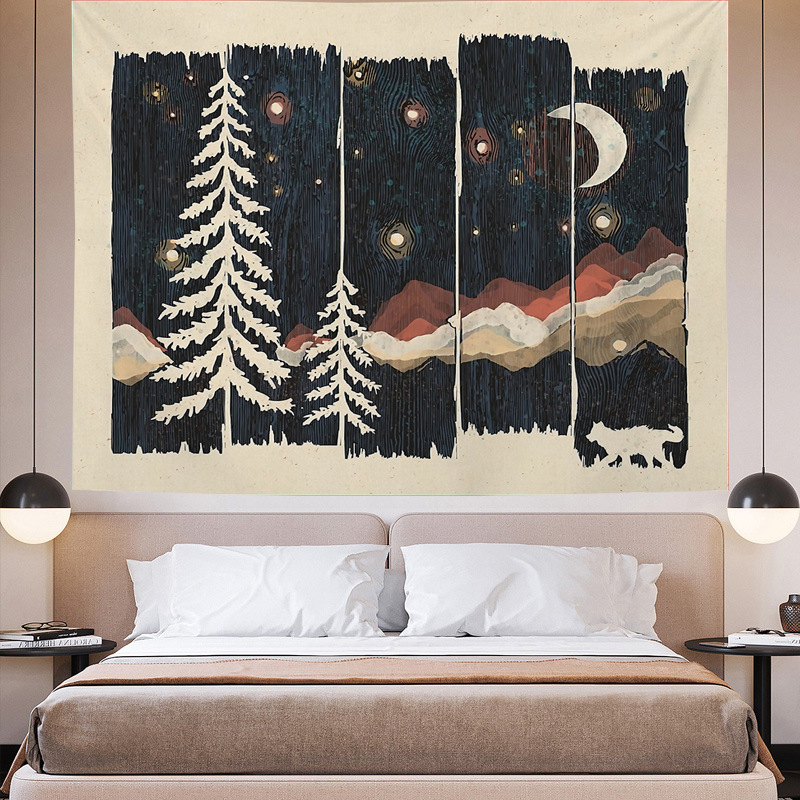 挂毯山水风景森林墙壁装饰背景布风景插画挂毯卧室床头装饰挂布