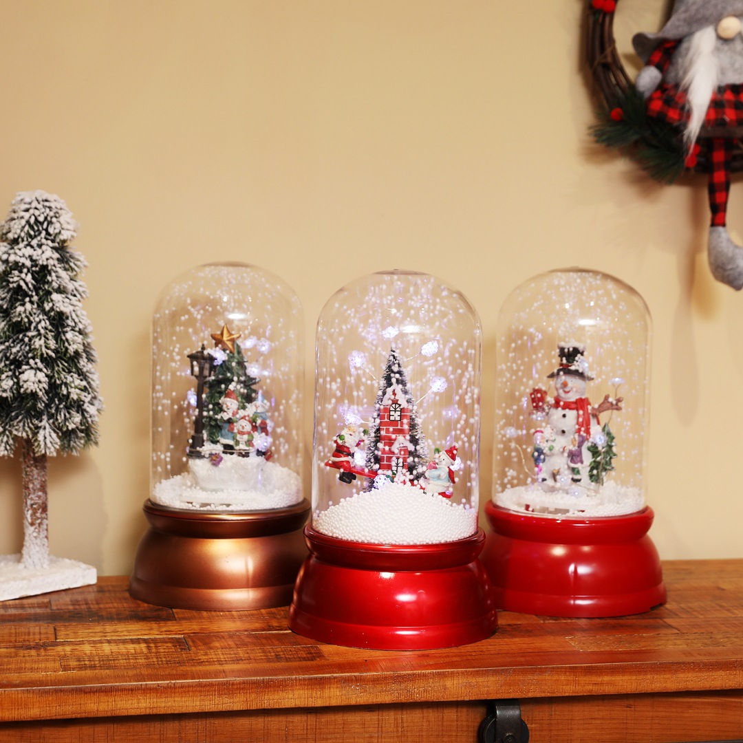 圣诞圆状工艺内景雪人飘雪带音乐摆件节日送女朋友小孩礼物装饰品