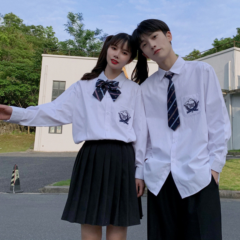 dk制服男女基础款白色jk衬衫长袖宽松情侣装衬衣休闲帅气学生班服