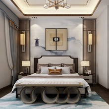 新中式实木床现代简约酒店宾馆民宿禅意床样板房1.8米主卧次卧床