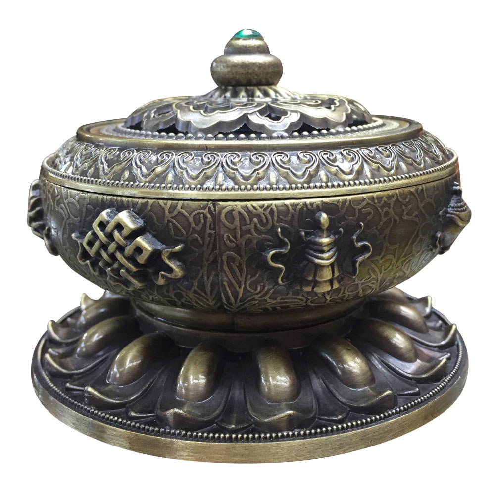 佛教用品法器佛具佛堂熏香炉香炉卧铜香炉香具莲花八吉祥盘香炉