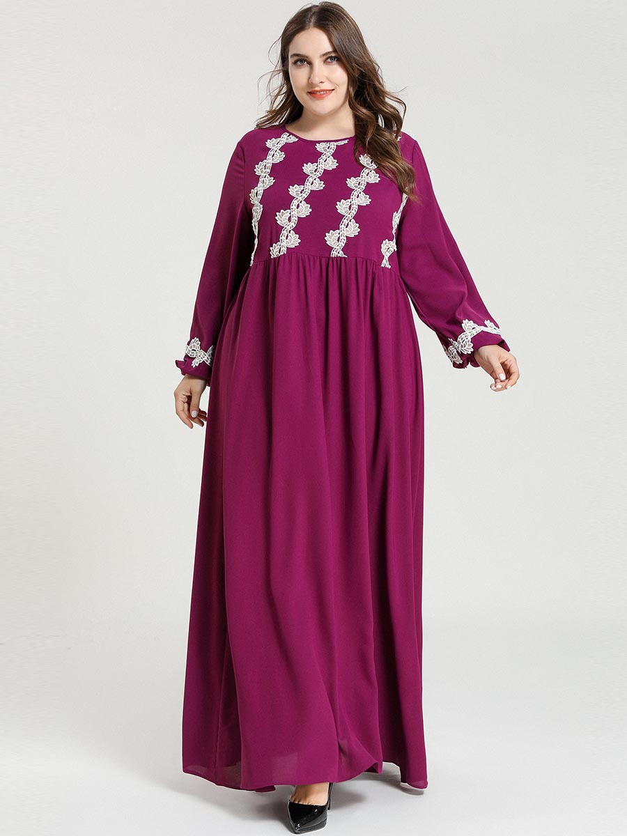 a9347 大码时尚阿拉伯女装绣花大摆穆斯林休闲长裙
