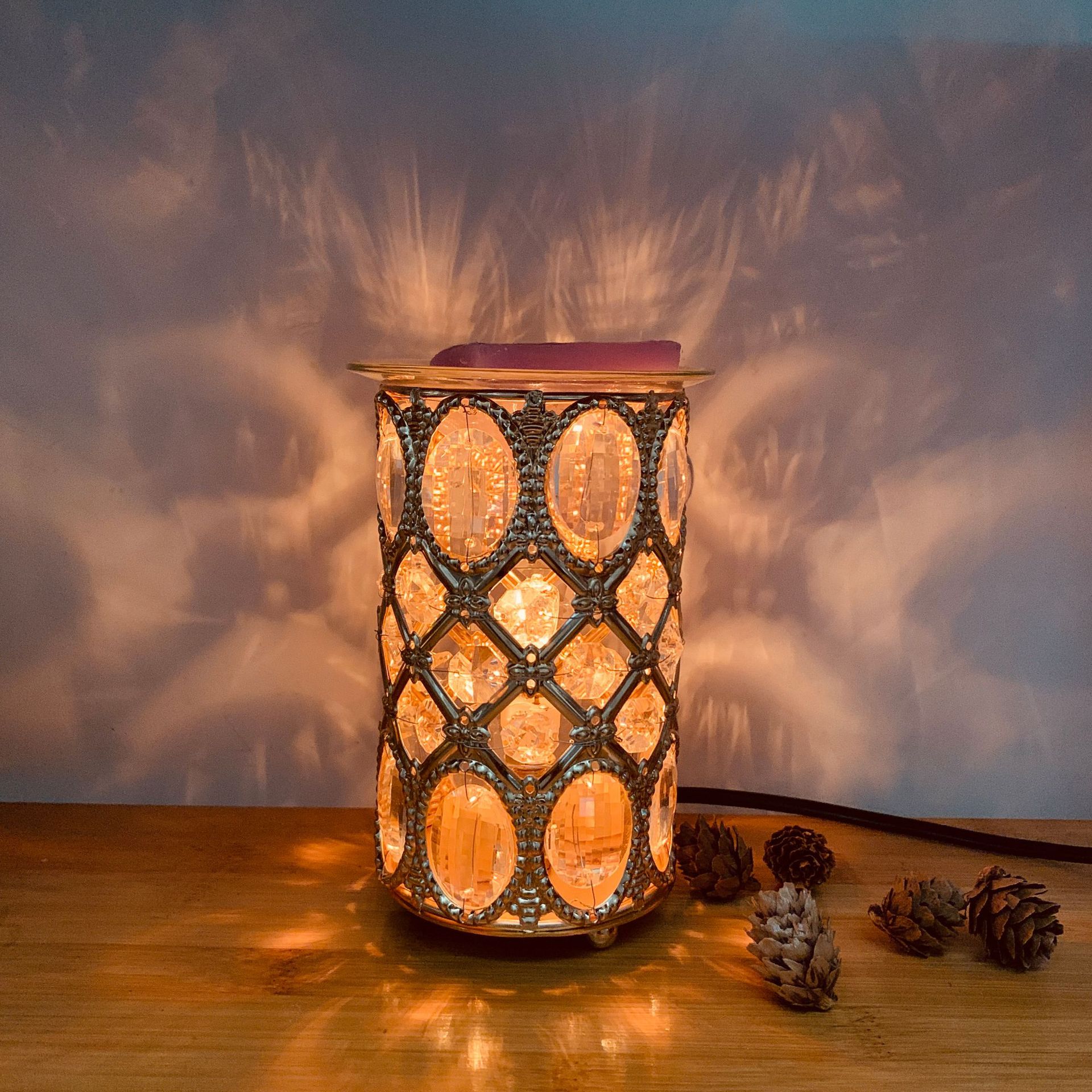 香薰灯小夜灯精油灯 创意艺术精油灯欧美风格水晶小夜灯微调开关