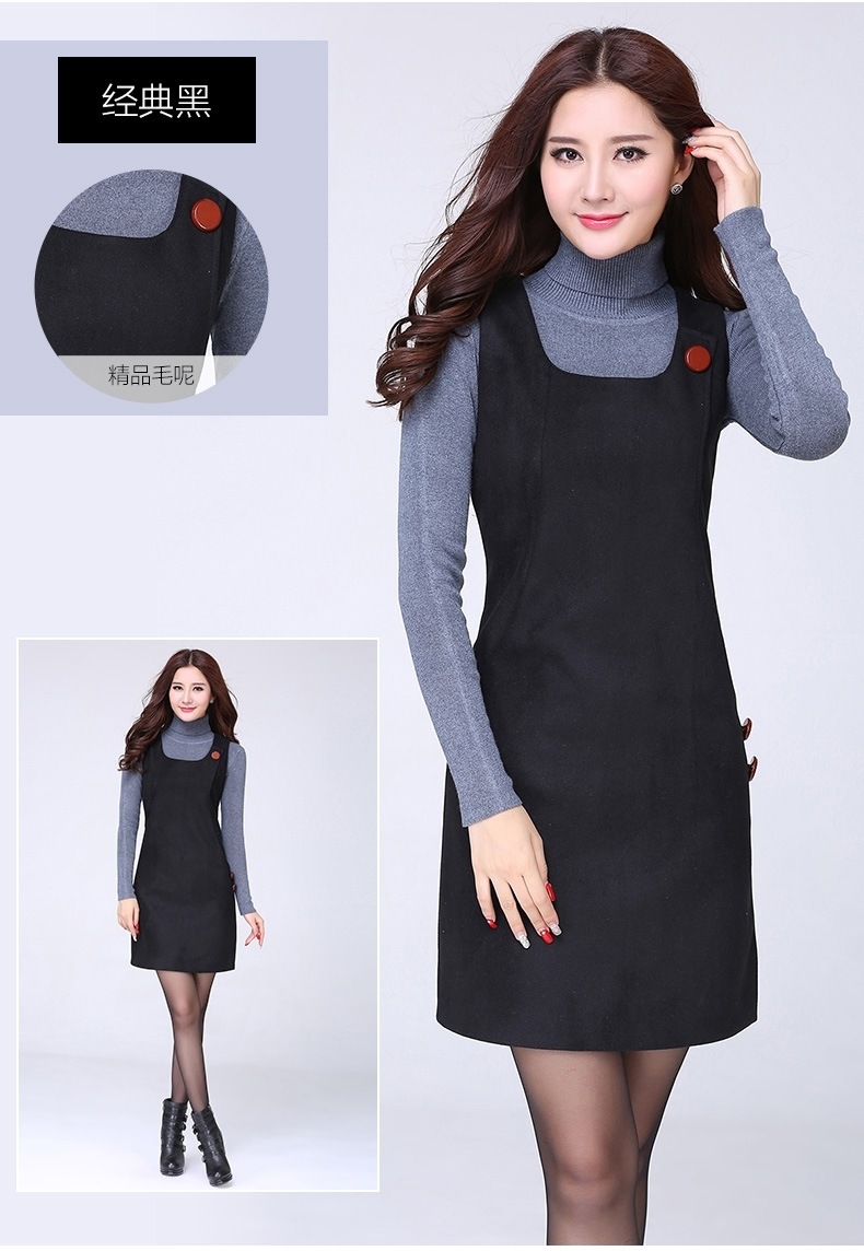 春秋季新款修身毛呢连衣裙坎肩裙大码无袖打底裙背心裙秋冬马甲裙