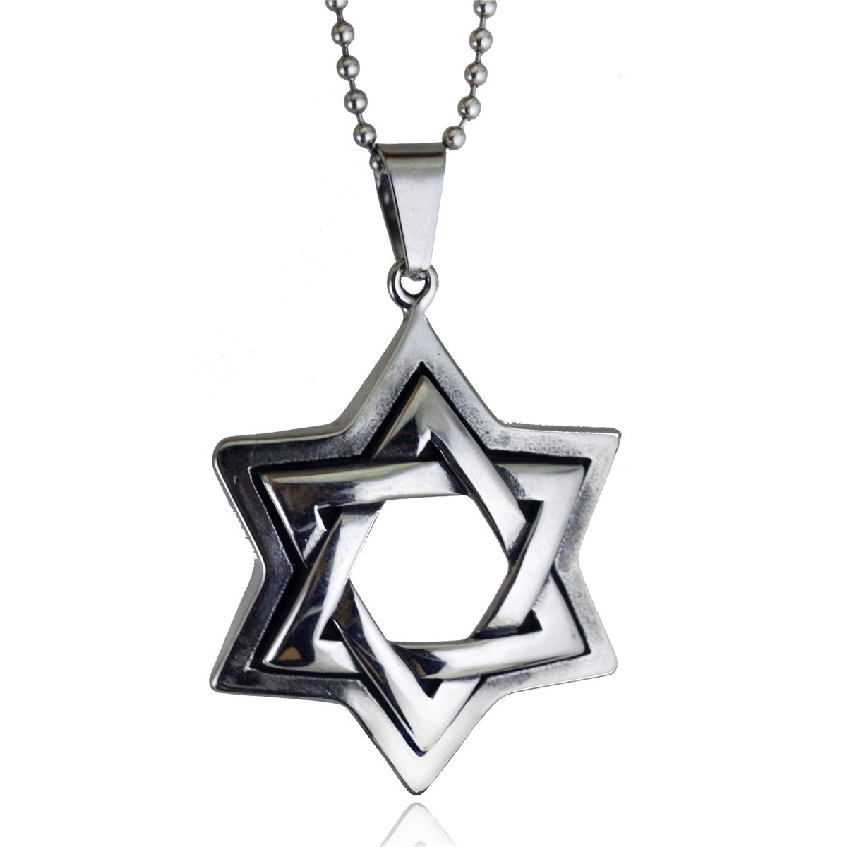 外贸新款挂饰 时欧潮六芒星饰品 双层六芒星造型钛钢吊坠项链n826