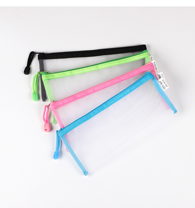 厂家直销学生透明尼龙网纱笔袋简约大容量拉链袋考试收纳袋文具袋