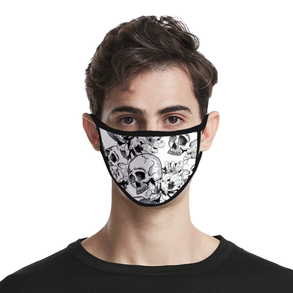 跨境批发 骷髅头个性潮印花口罩 防风3d印花水洗耐水性棉纱布