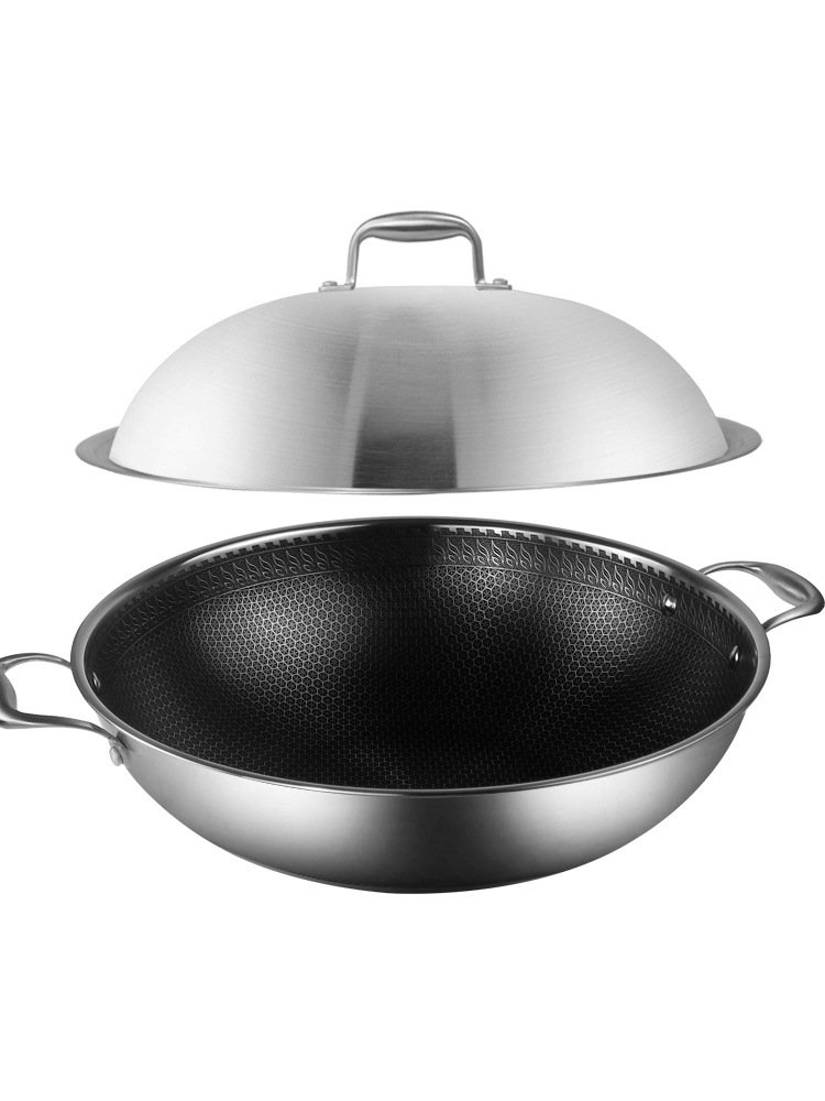 304不锈钢大号炒锅双耳不粘锅炒菜锅厨房炉具适用双耳炒锅