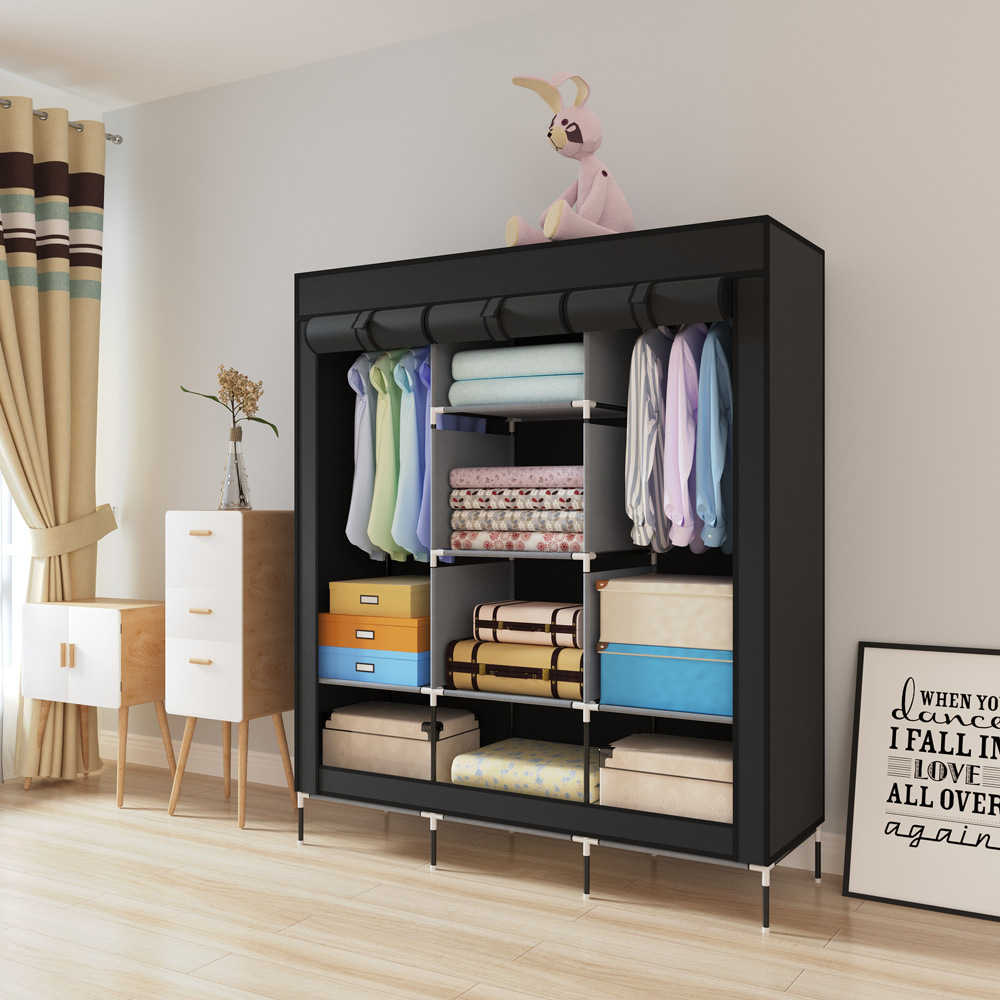 三开门超大容量双人布衣柜 无纺布简易衣柜衣橱 钢架卷帘折叠衣柜