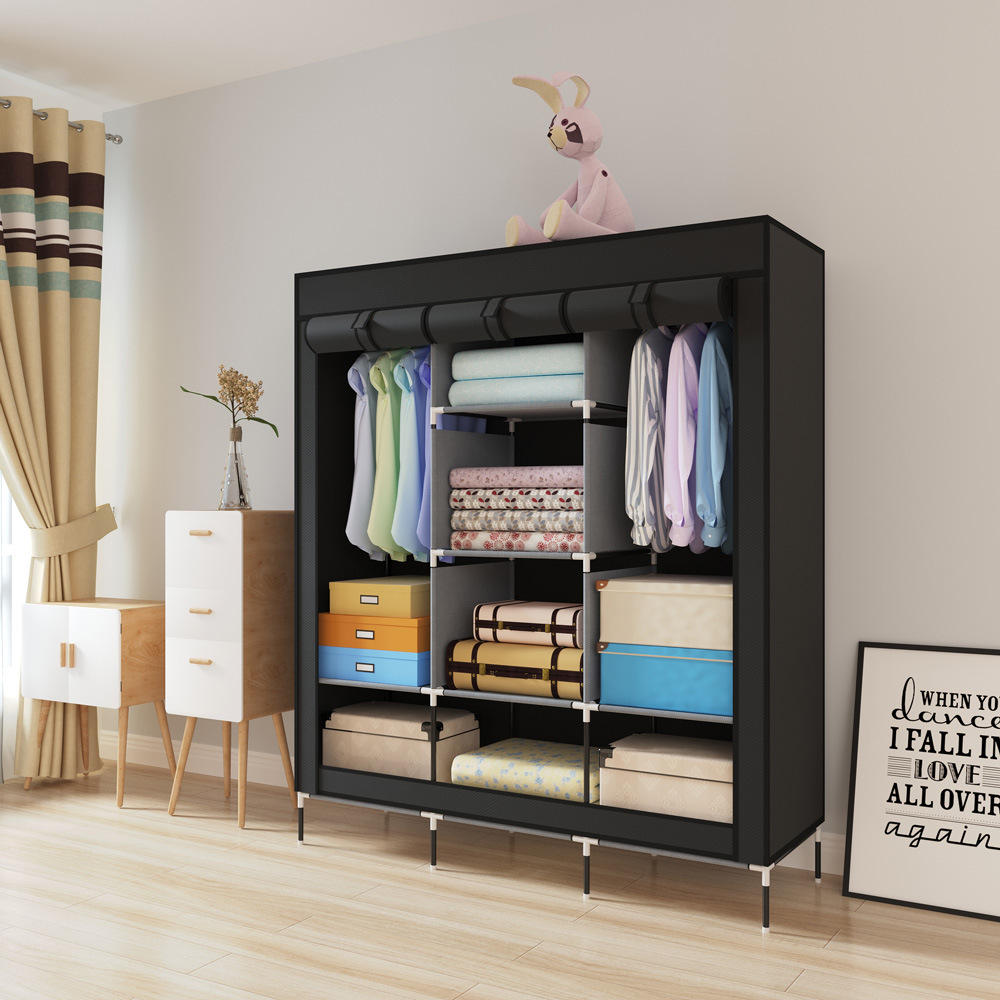 简易牛津布钢架衣柜加固加粗折叠全密封防尘大号收纳整理布衣厨-报价