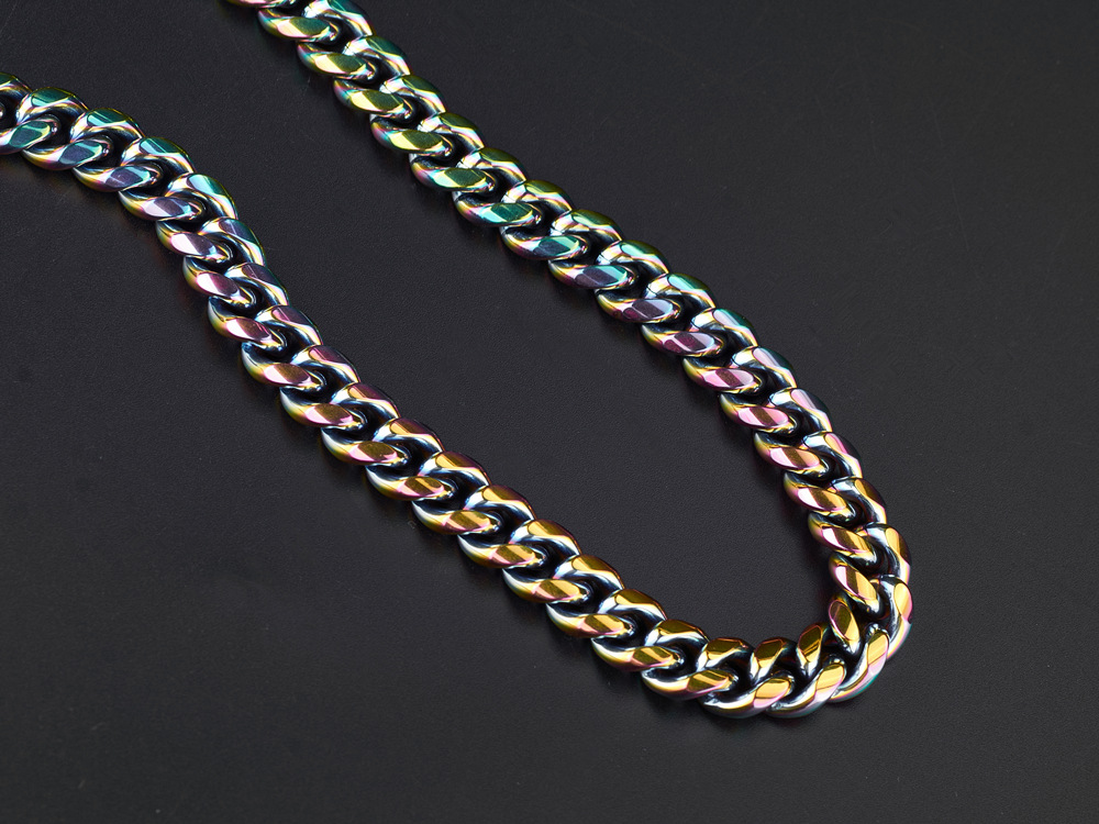 新款嘻哈炫彩淬火色不锈钢古巴项链潮人钛钢项链首饰定制源头工厂
