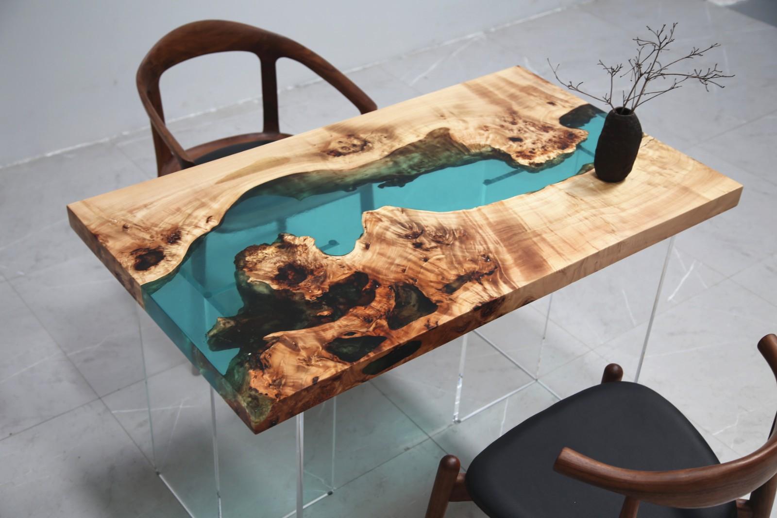 厂家直销法国白杨木树脂河流桌大板办公桌会议桌餐桌餐桌接受定制