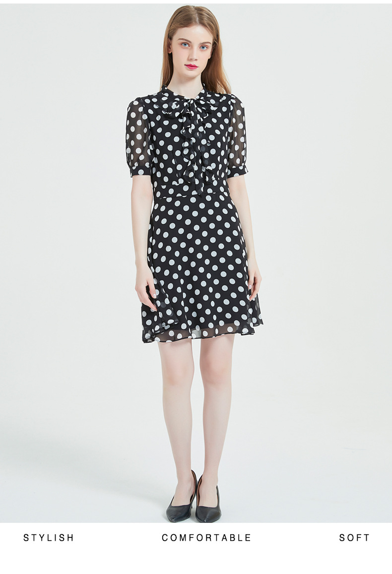 夏季波点女士甜美蝴蝶结连衣裙波西米亚风波点蛋糕公主裙