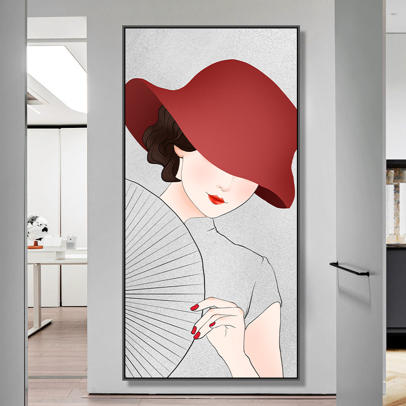 北欧手绘人物玄关挂画民国风旗袍女子装饰画客厅走廊壁画