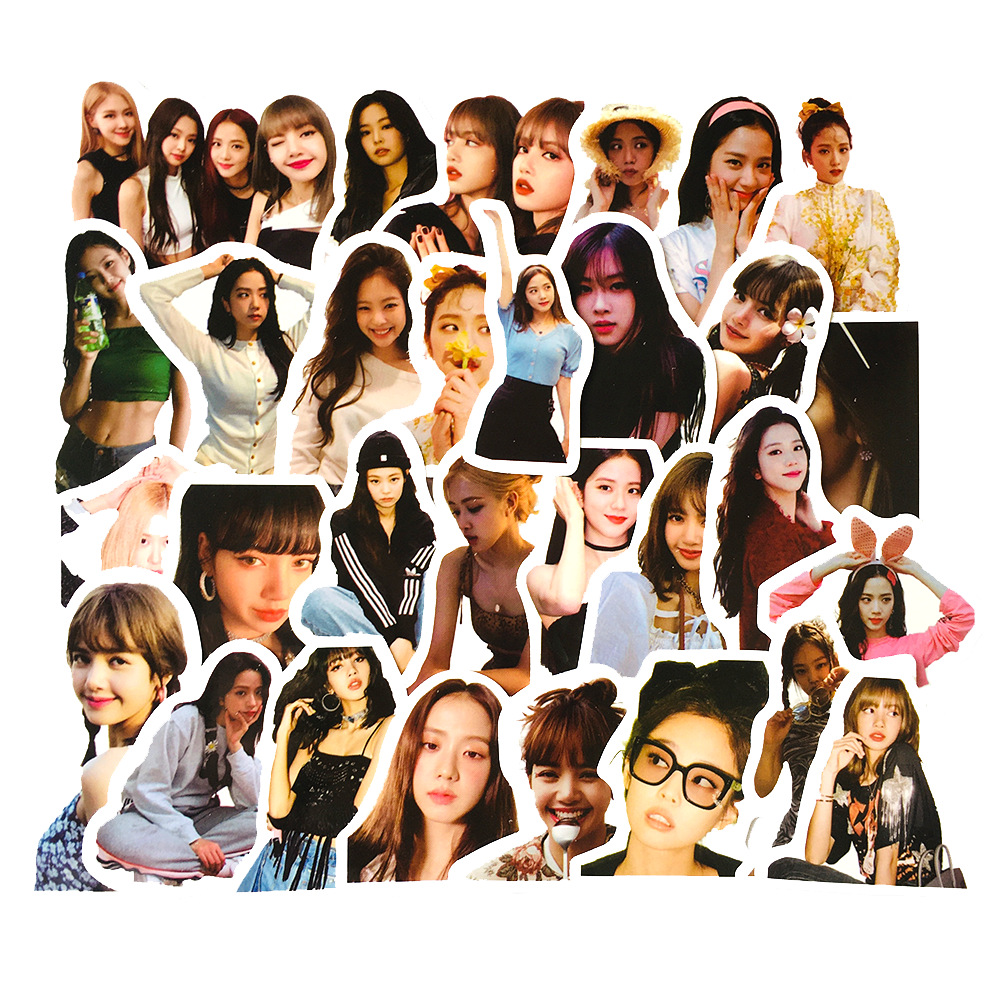 30张blackpink美女防水地摊热卖贴纸甜美lisa头盔贴画行李箱