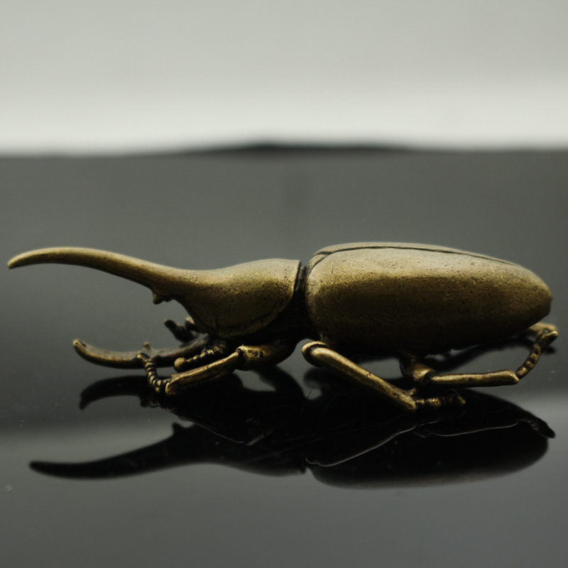 实心黄铜甲壳虫摆件铜器独角仙小摆件昆虫铜虫子富甲一方黄铜甲虫