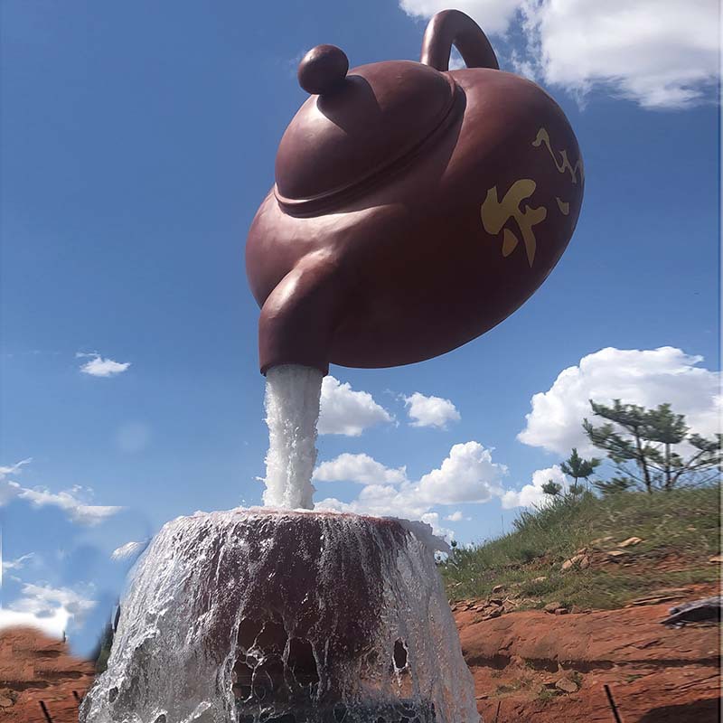 玻璃钢天壶 悬空流水茶壶雕塑 大型玻璃钢悬空壶雕塑摆件定制厂家