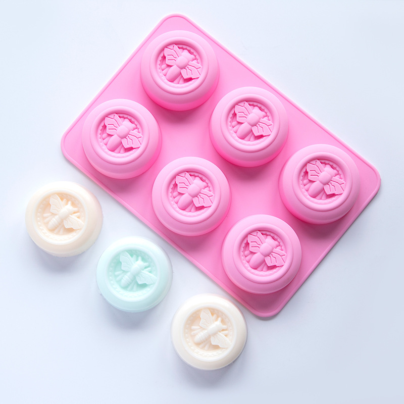 厂家直销 六连圆形知了蜜蜂手工皂硅胶模具 香皂矽胶模型 可定制