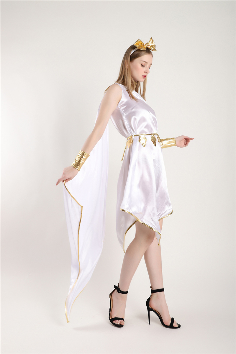 希腊女神 万圣节白色女神飘逸不规则长裙 制服套装 出口制服套装
