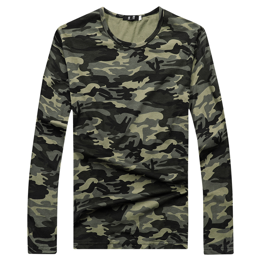春秋户外运动男装修身弹力迷彩长袖t恤时尚工装迷彩长袖服t恤