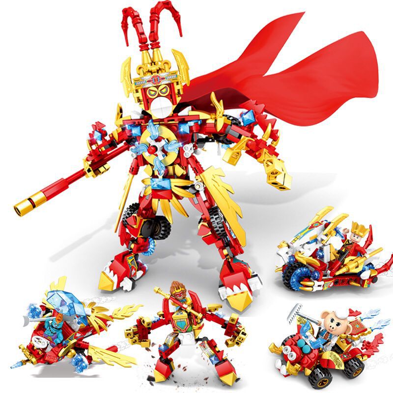 Deformation Warrior 4 Boxes 1 Robot Building Blocks Toy Puzzle Splicing Compatible with Lego Small Particles Children Assembling Building Blocks