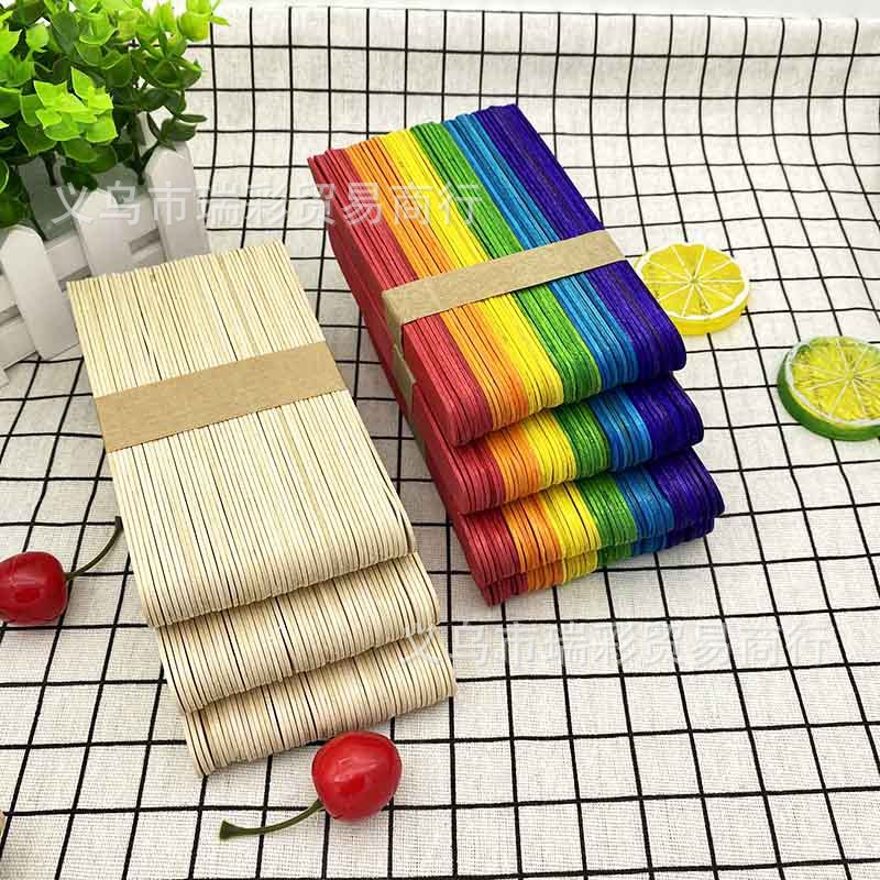 一次性雪糕棒压舌板木质儿童手工diy制作创意材料原色彩色木棒150