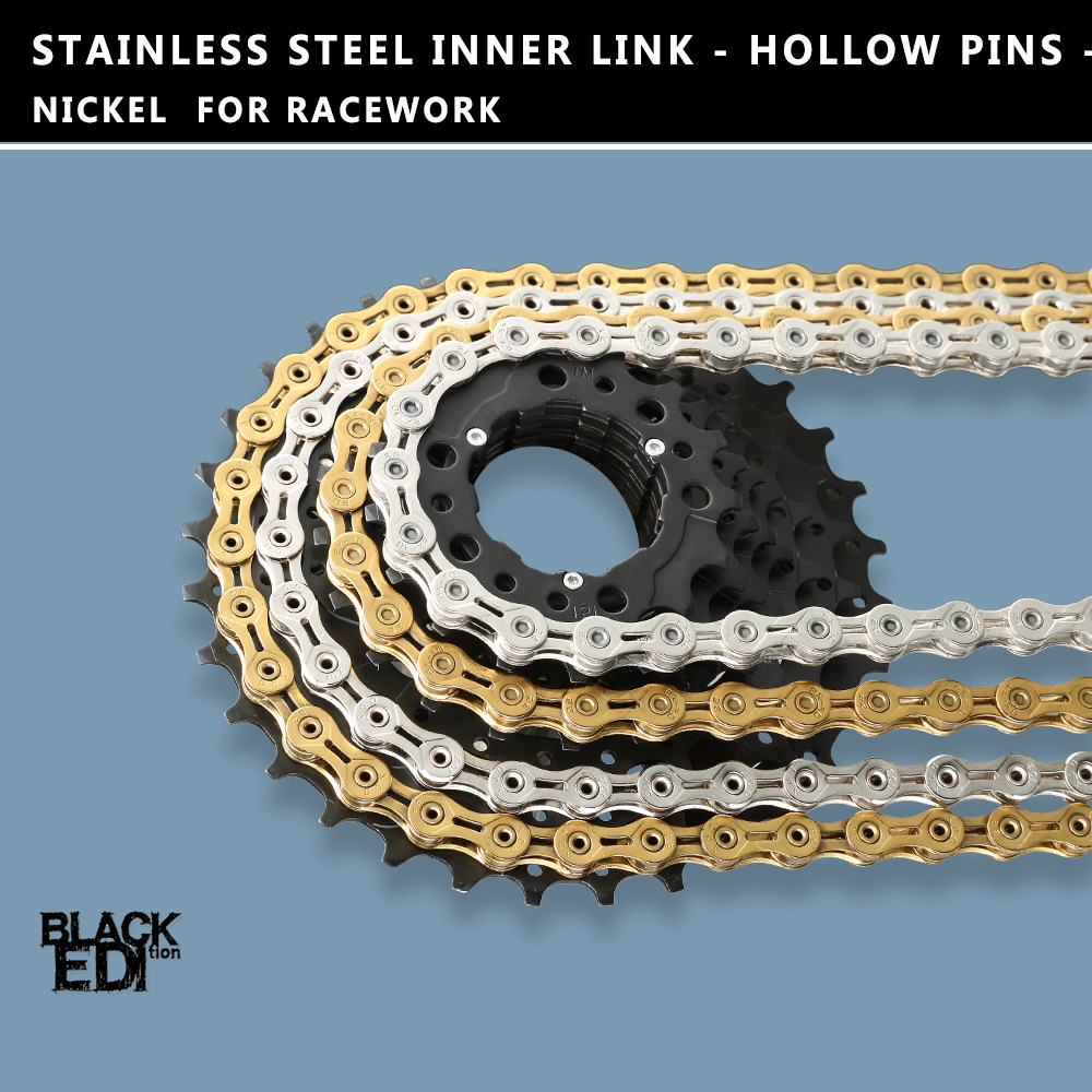 台湾rk自行车链条10速 11速 超轻山地车金色半镂空链条跨境热销