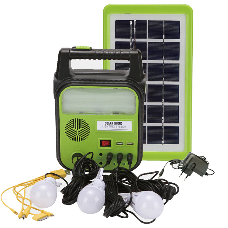 Portable Solar Lighting System Solar Charging Treasure with Radio Mp3 Charging Function.