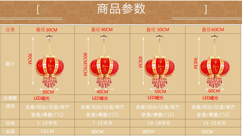 喜庆灯笼大红吊灯大号新年婚庆中式户外led过年阳台水晶旋转灯笼