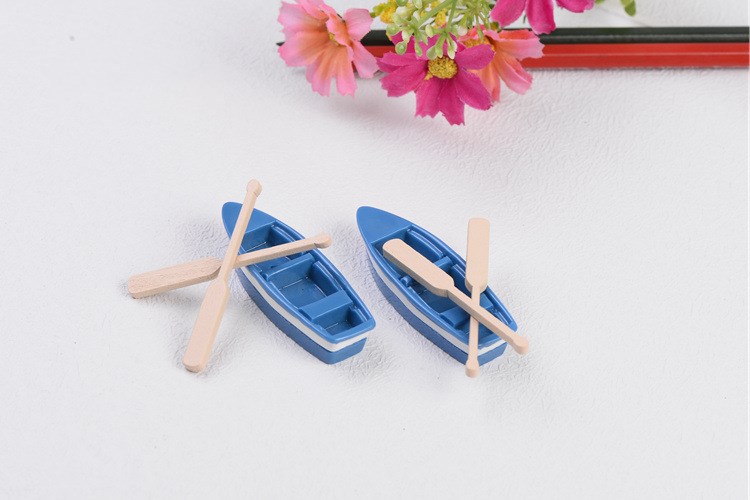 微缩迷你树脂模型船双桨蓝色小船微景观海洋海滩场景创作diy材料