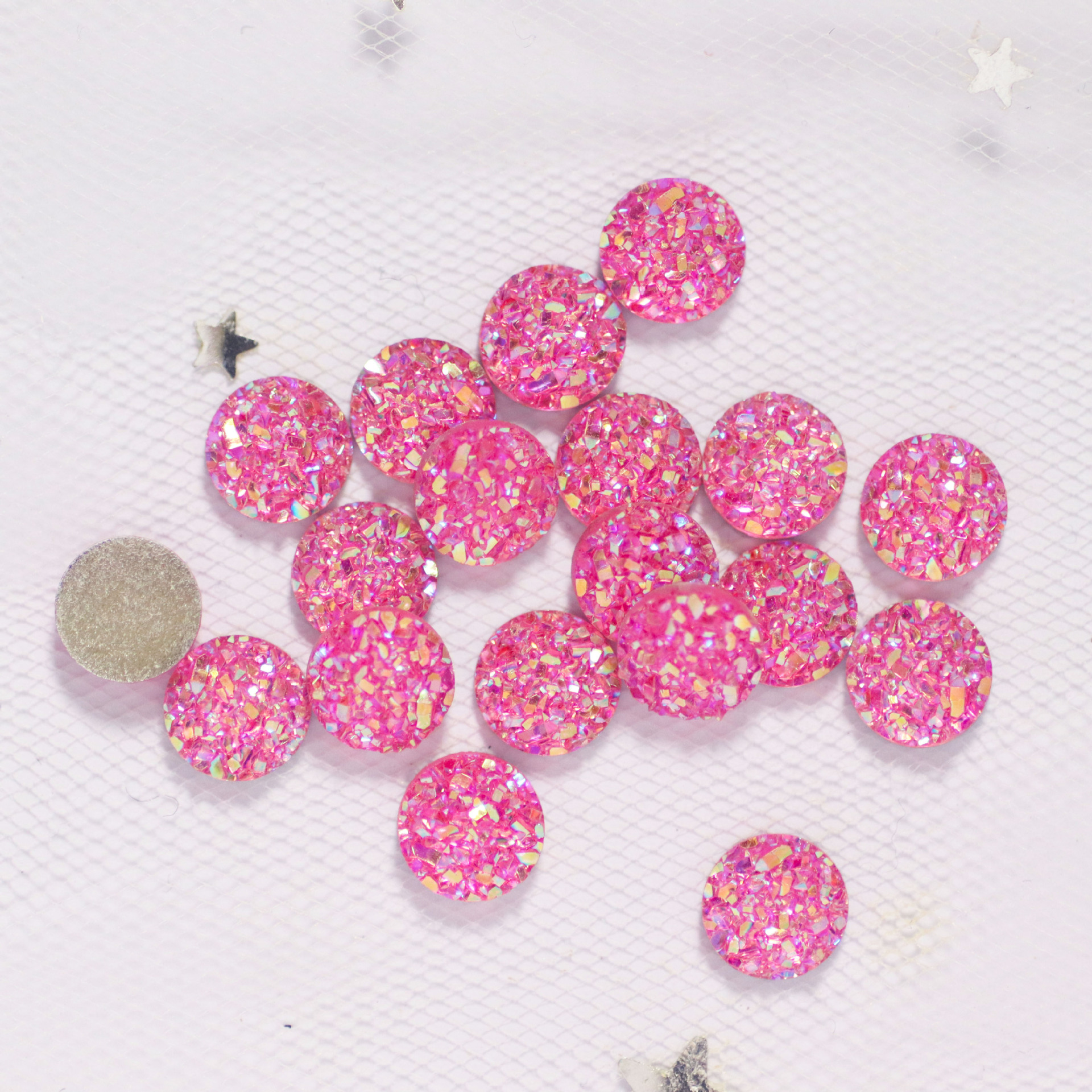 round Flat Resin Drill Starry Ore Concave Convex Ear Studs Necklace Accessories Diy Jewelry Accessories