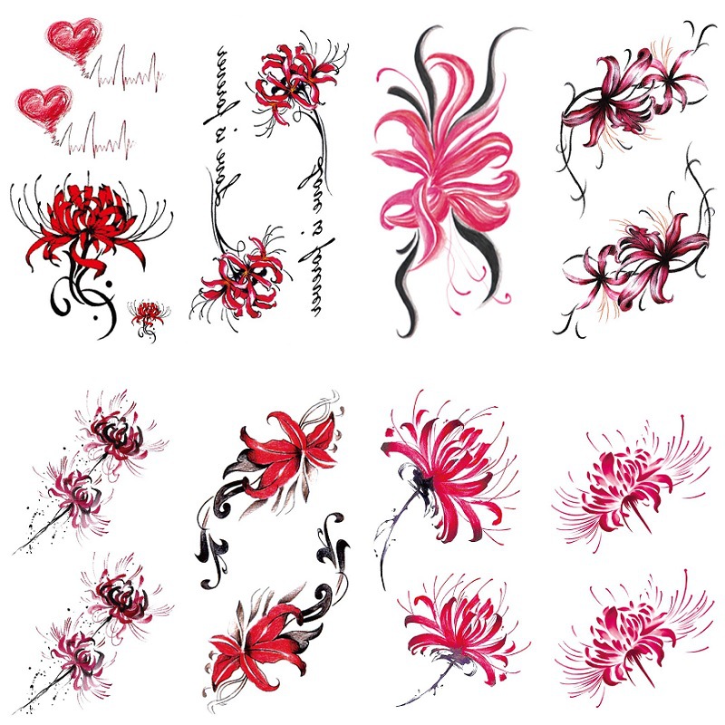 彼岸花纹身贴女胸口锁骨手腕时尚个性写真遮痕仿真刺青贴花tattoo