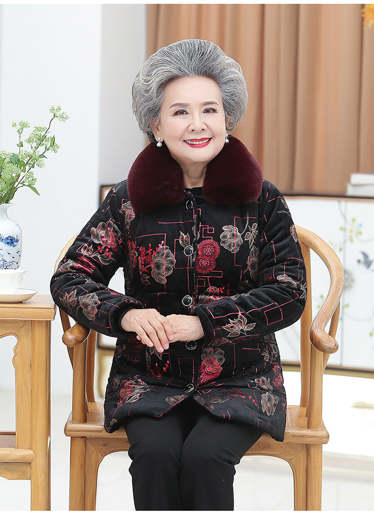 中老年人冬装女奶奶棉衣批发60-70岁妈妈加绒厚外套80老太太棉袄