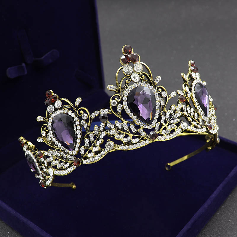 欧美复古紫色新娘皇冠 巴洛克水钻王冠发箍婚纱礼服配饰新娘饰品