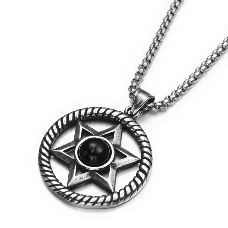 hiphop欧美夜店嘻哈潮流个性宝珠六芒星钛钢项链挂饰男女款20421a