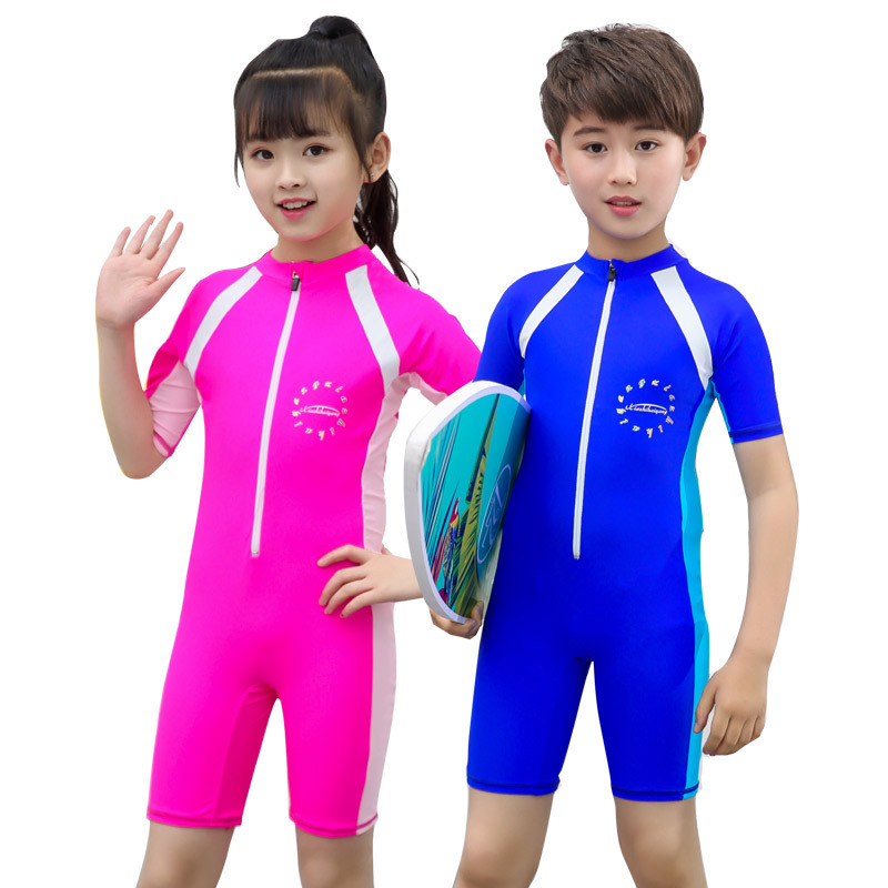 Children's Swimsuit Boys Girl's One-Piece Swimming Suit Swimming Pool Professional Training Nylon Children's Swimwear with Hat