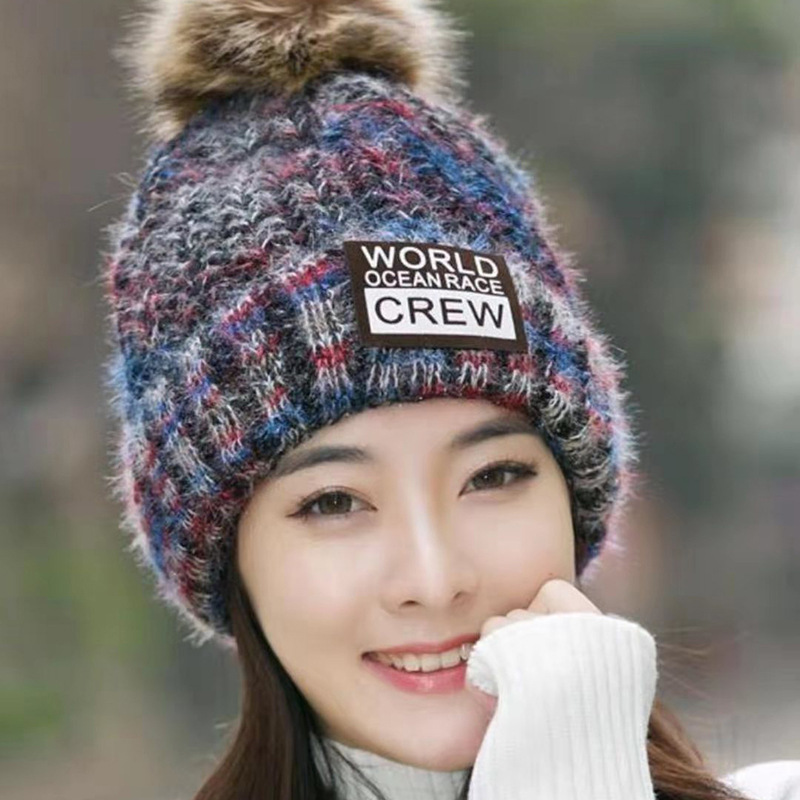 Cross-Border Wholesale Winter Hat Female Student Woolen Cap Fashion Trendy Outdoor Fleece Lined Padded Warm Keeping Knitted Hat Female