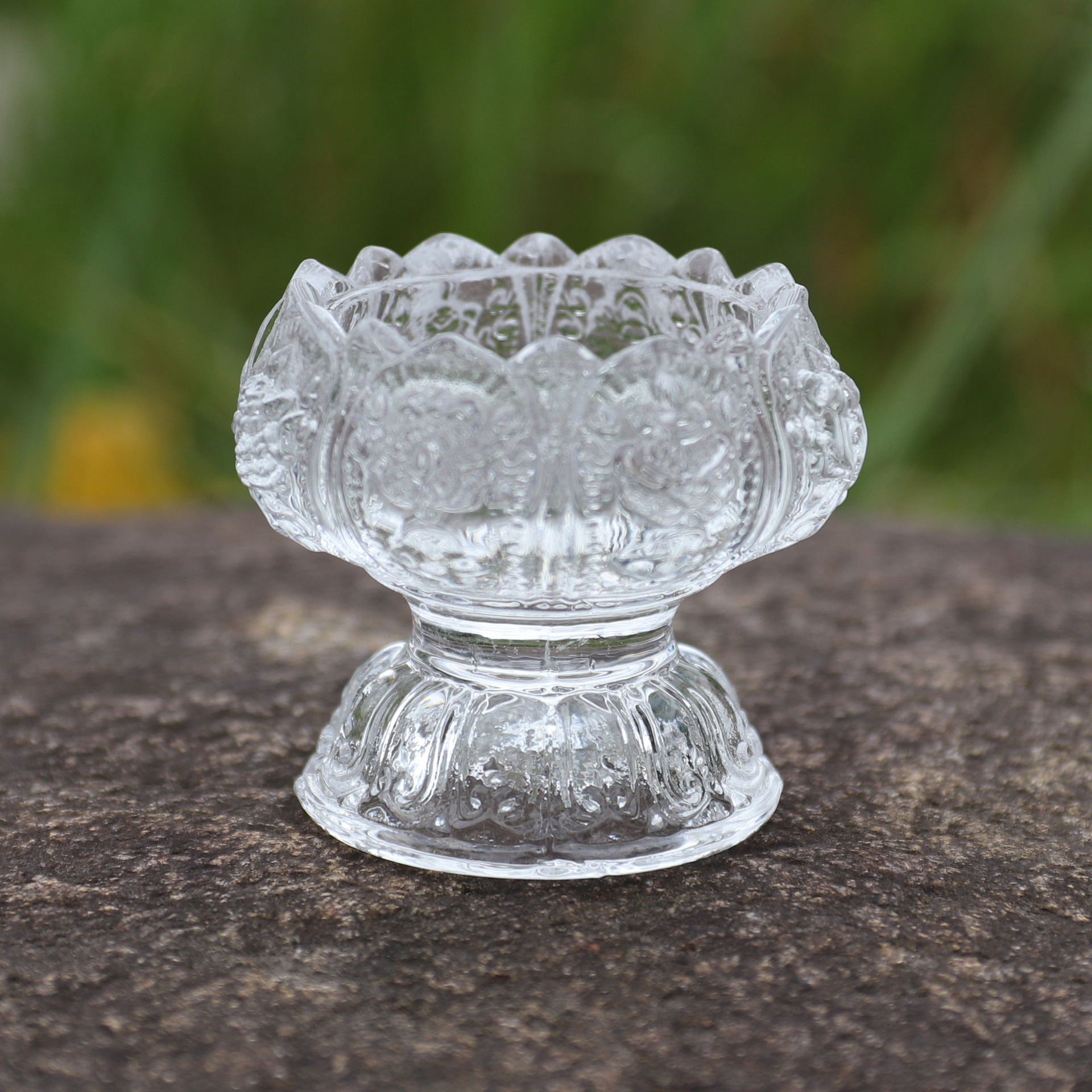 莲花玻璃烛台酥油长明灯高脚家用供佛琉璃灯座佛具用品蜡烛台批发