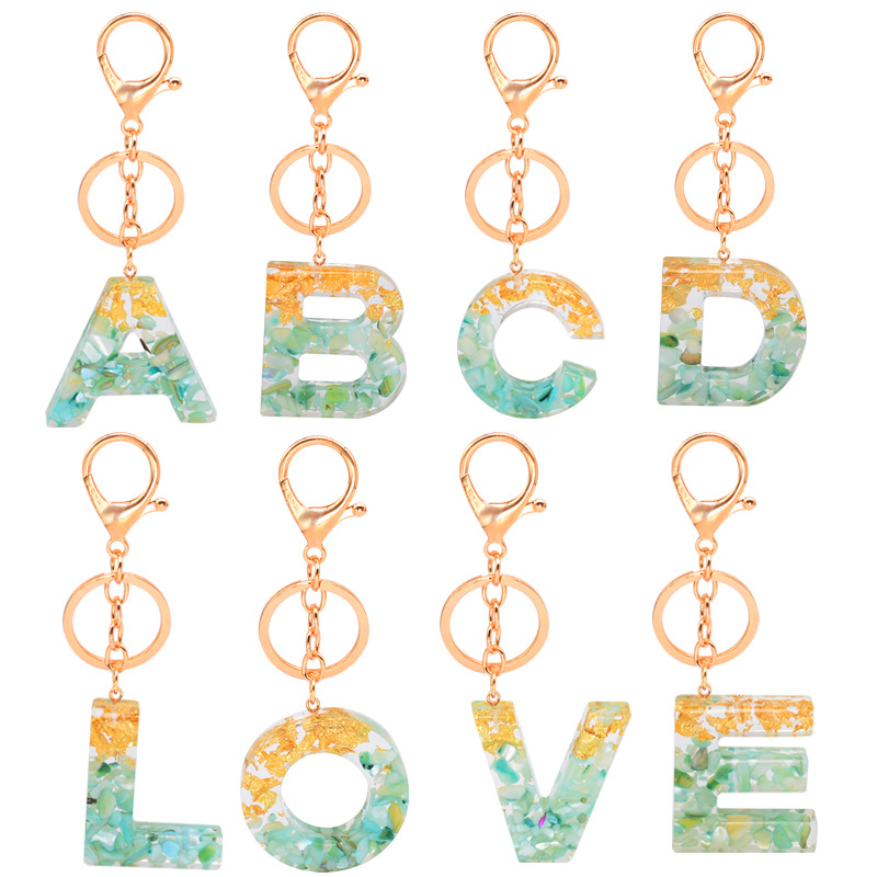 Resin English Letter Keychain Gold Foil Epoxy 26 English Characters Pendant Hanging Ornament European and American Popular Stone Ornament