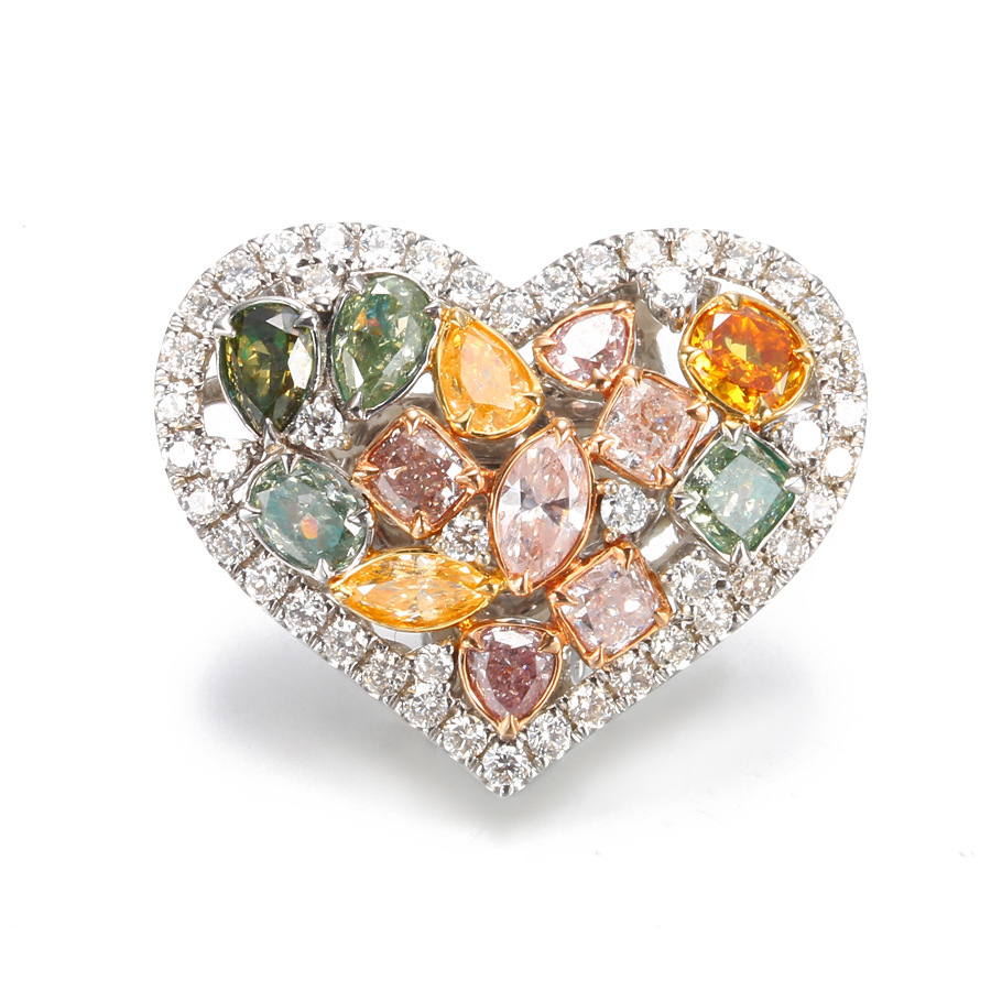 定制款式 天然彩钻戒指吊坠 心形吊坠 戒指吊坠两用款 专柜正品